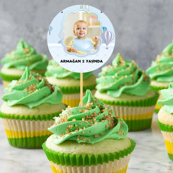 Mavi  Soft Uçan Balonlar Temalı Resimli Kürdan Süs