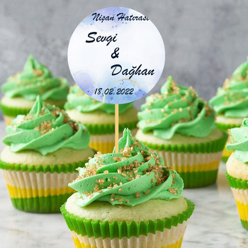 Mavi Suluboya Fonda Gold Çizgiler Temalı Parti Kürdan Süs