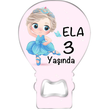 Mavi Taç ve Elbiseli Kız Temalı Balon Ahşap Magnet 