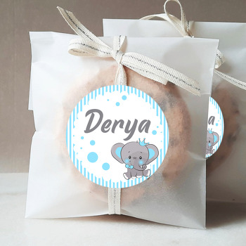 Mavi Taçlı Fil ile Çizgili Fon Temalı Hoşgeldin Bebek Sticker