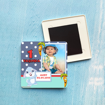 Mavi Tavşanlı Plastik Kare Magnet