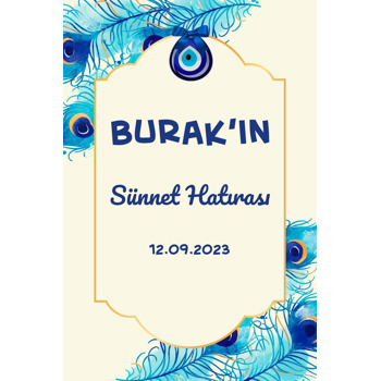 Mavi Tavuş Kuşu Tüyü ile Sünnet Hatırası Temalı Magnet