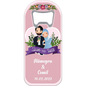 Mavi Tesettürlü Gelin ile Damat Temalı Uzun Magnet Açacak