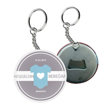 Mavi Tişört Temalı Hoşgeldin Bebek Arkası Açacak Anahtarlık