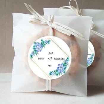 Mavi Tonlarında Çiçekler Temalı Söz Nişan Nikah Sticker