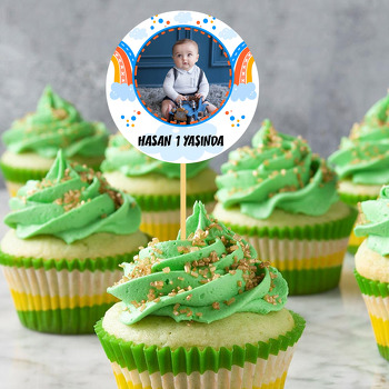 Mavi Turuncu Gökkuşağı ile Bulutlar Temalı Parti Kürdan Süs