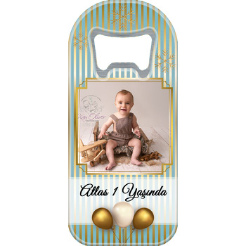 Mavi ve Gold Çizgiler ile Gold Balonlar Temalı Uzun Magnet Açacak