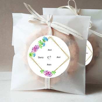Mavi ve Mor Tonlarında Çiçekler Temalı Söz Nişan Nikah Sticker