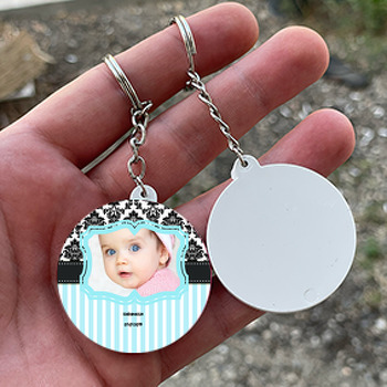 Mavi ve Siyah Dore Çerçeve Temalı Daire Plastik Anahtarlık