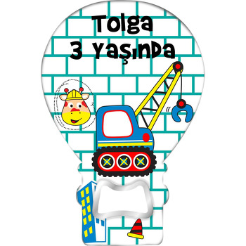 Mavi Vinç ile Zürafa Temalı Balon Ahşap Magnet 