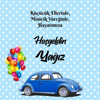 Mavi Vosvos ile Puantiyeli Fon Temalı Kare Doğum Günü Parti Afiş