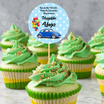 Mavi Vosvos ile Puantiyeli Fon Temalı Parti Kürdan Süs