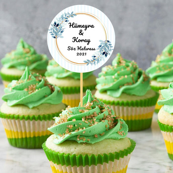 Mavi Yapraklar ile Gold Çerçeve Temalı Parti Kürdan Süs