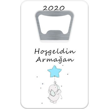 Mavi Yıldız Balonlu Fil Temalı Hoşgeldin Bebek Dikdörtgen Magnet Açacak