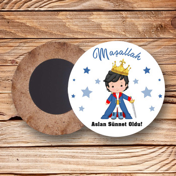 Mavi Yıldız ile Kılıçlı Küçük Prens Sünnet Temalı Daire Ahşap Magnet