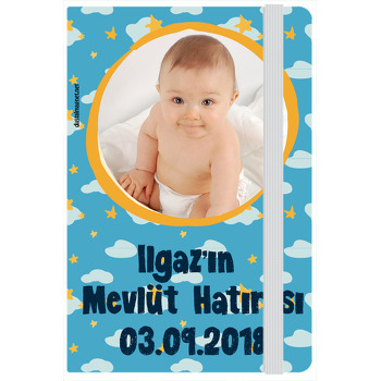 Mavi Yıldız Temalı Bebek Mevlüdü Kişiye Anı Özel Defteri