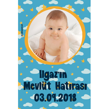 Mavi Yıldız Temalı Bebek Mevlüdü Plastik Magneti