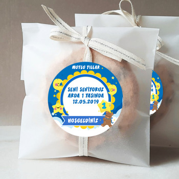 Mavi Yıldızlı Ayıcık Temalı 1 Yaş Sticker