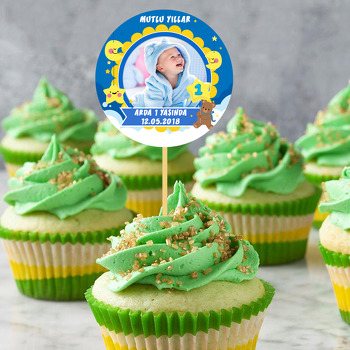 Mavi Yıldızlı Ayıcık Temalı Resimli 1 Yaş Kürdan Süs