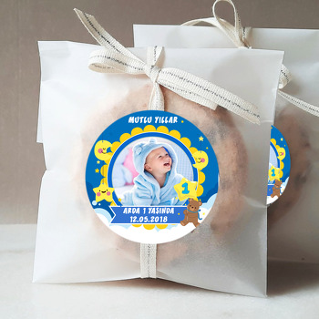 Mavi Yıldızlı Ayıcık Temalı Resimli 1 Yaş Sticker
