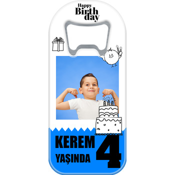 Mavi Zigzag Bordür ile Çizgisel Desenler Temalı Uzun Magnet Açacak