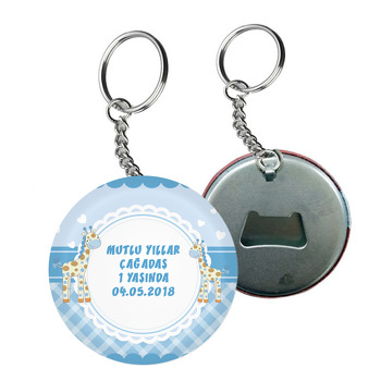 Mavi Zürafa Temalı Arkası Açacak Anahtarlık