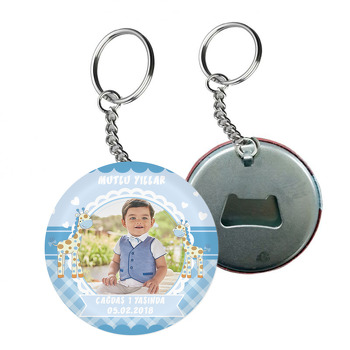 Mavi Zürafa Temalı Resimli Arkası Açacak Anahtarlık