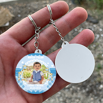 Mavi Zürafa Temalı Resimli Daire Plastik Anahtarlık