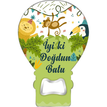 Maymun Aslan ve Tukan Kuşu Temalı Balon Ahşap Magnet 
