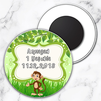 Maymun Temalı Daire Plastik Magnet