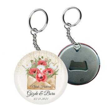 Mektup ile Gelincikler Temalı Arkası Açacak Anahtarlık