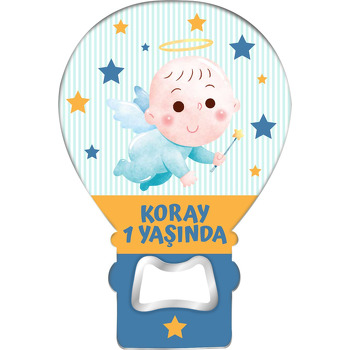 Melek Bebek Mavi Sarı Fonda Temalı Balon Ahşap Magnet 