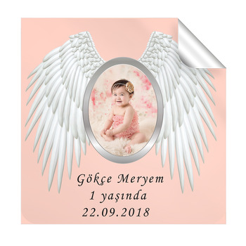 Melek Kanadı Temalı Doğum Günü  Kare Etiket