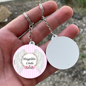 Melek Kanadı Temalı Hoşgeldin Daire Plastik Anahtarlık