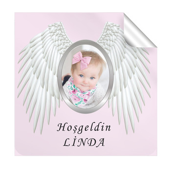 Melek Kanat Temalı Doğum Günü  Kare Etiket