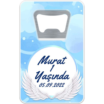 Melek Kanatlı Mavi Temalı Dikdörtgen Magnet Açacak
