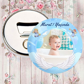 Melek Kanatlı Mavi Temalı Fotoğraflı Magnet Açacak