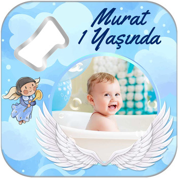 Melek Kanatlı Mavi Temalı Kare Magnet Açacak