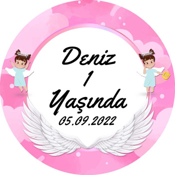 Melek Kanatlı Pembe Temalı Akrilik Daire Magnet
