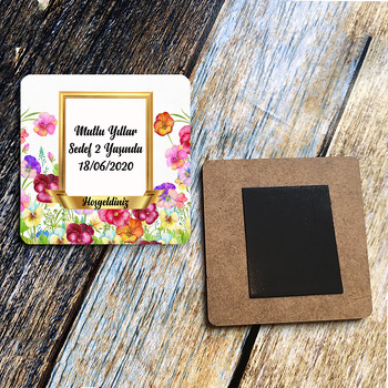 Menekşe Temalı Ahşap Kare Magnet