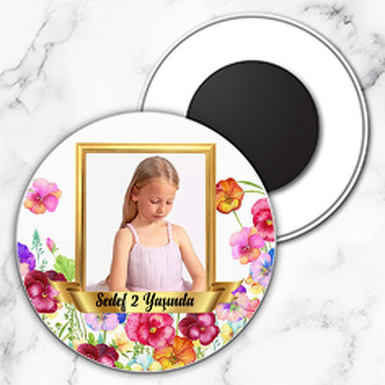 Menekşe Temalı Resimli Daire Plastik Magnet