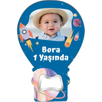 Meteor ile Uzay Gemisi Temalı Balon Ahşap Magnet 