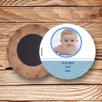 Mevlüt Hatırası Temalı Bebek Ahşap Daire Magnet