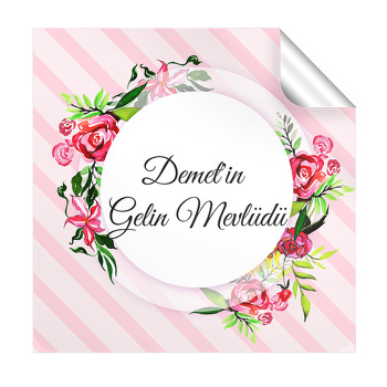 Mevsim Çiçeği Temalı Doğum Günü  Kare Etiket