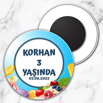 Meyveli Şekerlemeler Temalı Daire Plastik Magnet