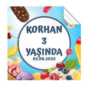 Meyveli Şekerlemeler Temalı Kare Parti Etiket