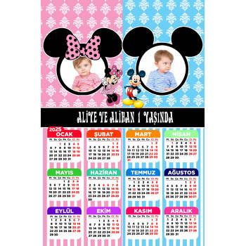 Mickey İkiz Temalı Takvim Magnet
