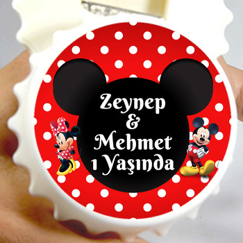 Mickey ile Minnie Mouse İkiz Temalı Kapak Şekilli Magnet Açacak