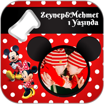 Mickey İle Minnie Mouse İkiz Temalı Kare Magnet Açacak