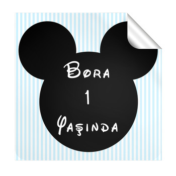 Mickey Mouse Mavi Çizgili Fon Temalı Kare Parti Etiket